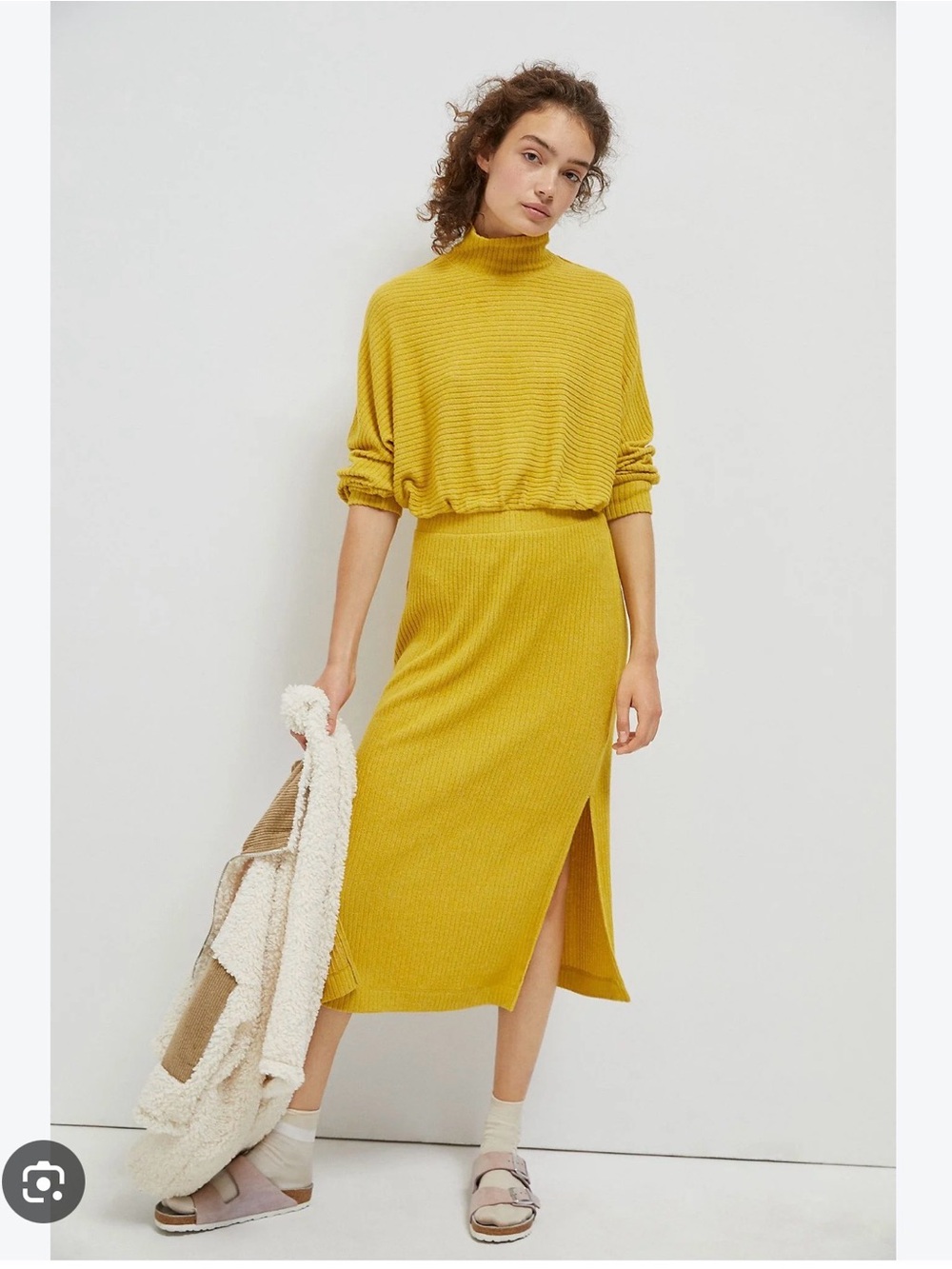 Saturday/Sunday Mariah Ribbed Knit Maxi Dress Mustard Yellow Turtleneck $118
